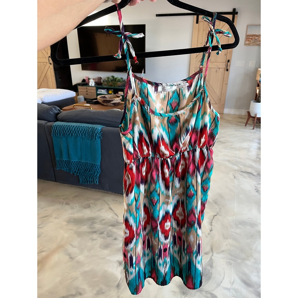Poetry Womens Ikat Print Tie Shoulder Romper Sleeveless Multi-Color Size Small